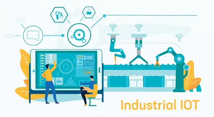 An image of IIOT sensors and devices monitoring and optimizing industrial processes.