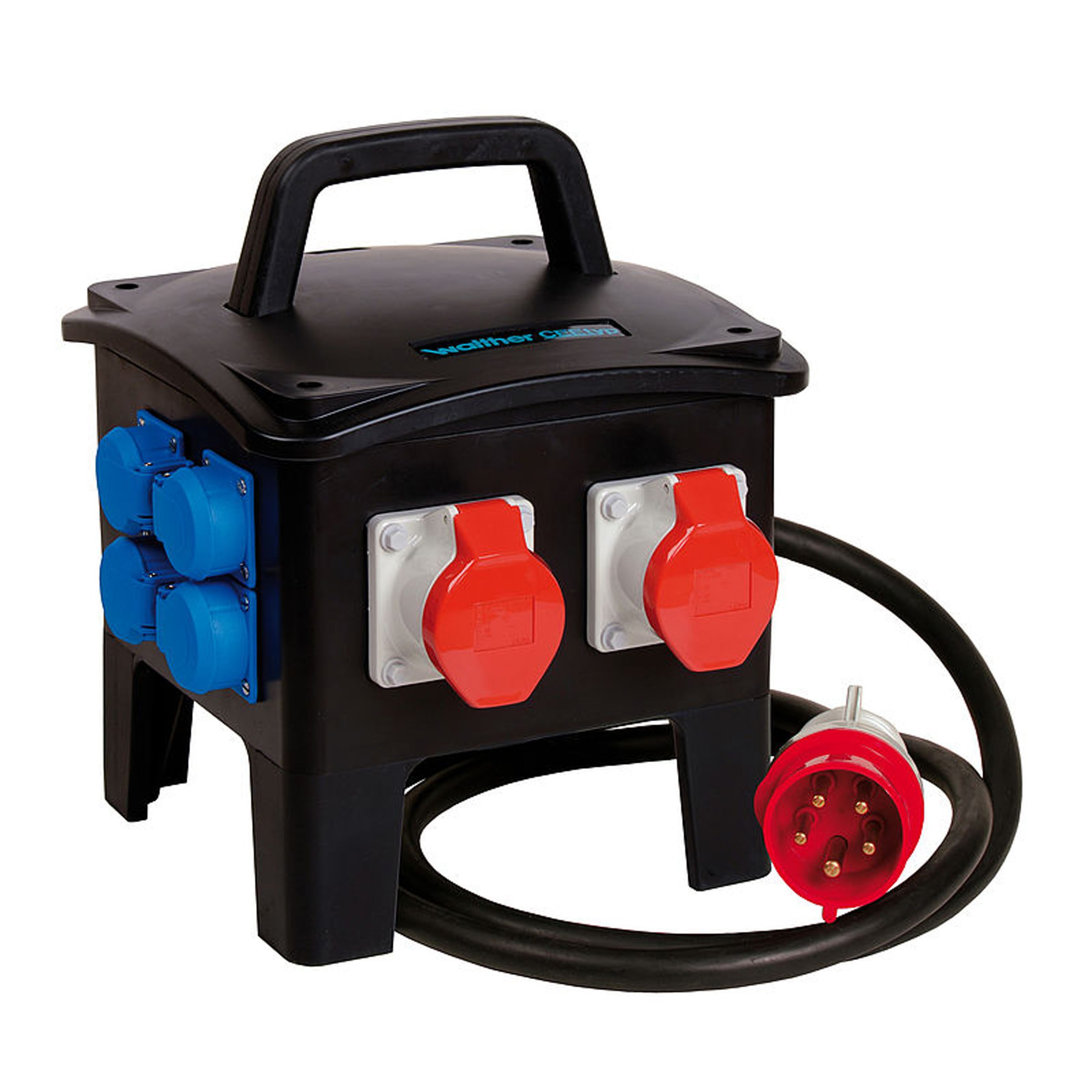 A photo of a solid rubber portable unit with an electrical outlet and power cord, suitable for various applications.
